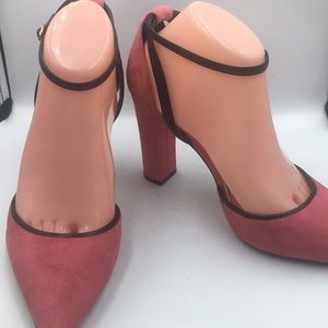 White House Black Market Pink Velvet Block Heels